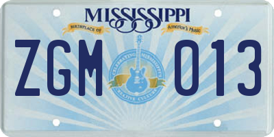MS license plate ZGM013