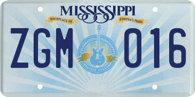 MS license plate ZGM016