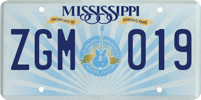 MS license plate ZGM019