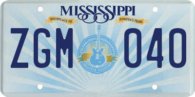 MS license plate ZGM040