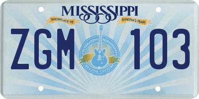 MS license plate ZGM103
