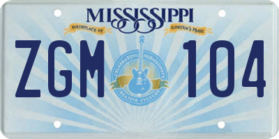 MS license plate ZGM104