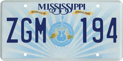 MS license plate ZGM194