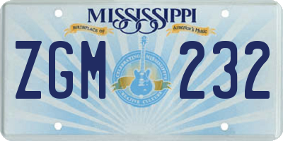 MS license plate ZGM232