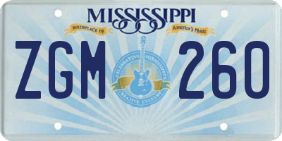 MS license plate ZGM260