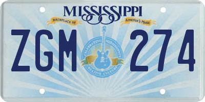 MS license plate ZGM274