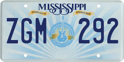 MS license plate ZGM292