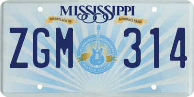 MS license plate ZGM314