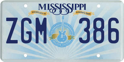 MS license plate ZGM386