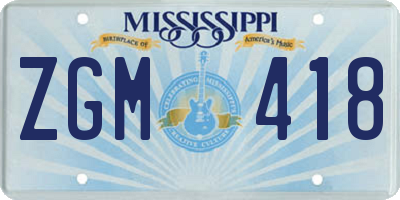 MS license plate ZGM418