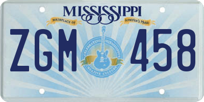 MS license plate ZGM458