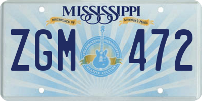 MS license plate ZGM472
