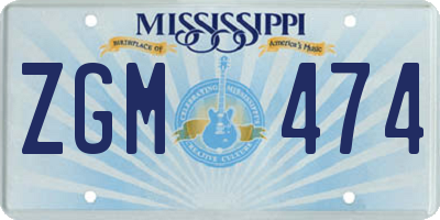 MS license plate ZGM474