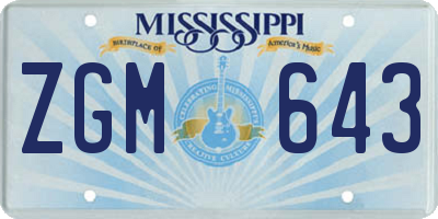 MS license plate ZGM643