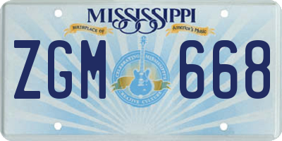MS license plate ZGM668