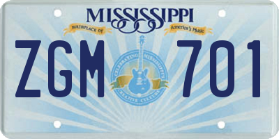 MS license plate ZGM701