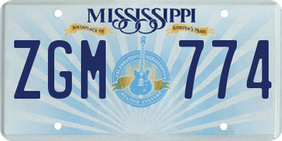 MS license plate ZGM774