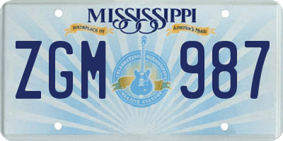 MS license plate ZGM987
