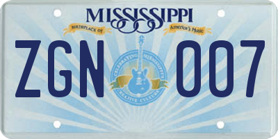 MS license plate ZGN007
