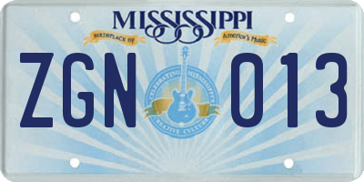 MS license plate ZGN013