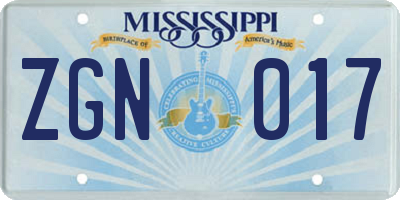 MS license plate ZGN017