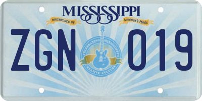 MS license plate ZGN019