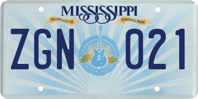 MS license plate ZGN021