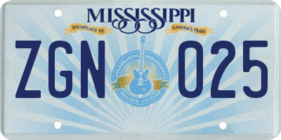 MS license plate ZGN025