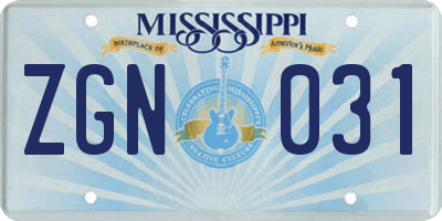 MS license plate ZGN031