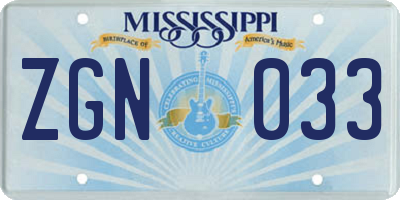 MS license plate ZGN033