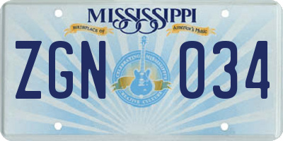 MS license plate ZGN034