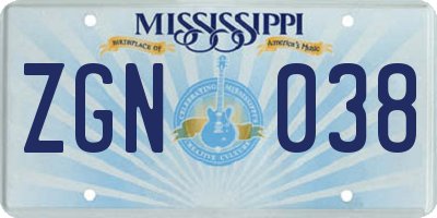 MS license plate ZGN038