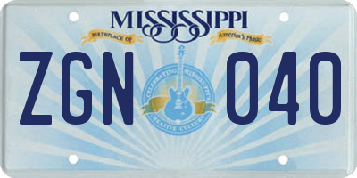 MS license plate ZGN040