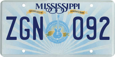 MS license plate ZGN092