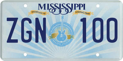 MS license plate ZGN100