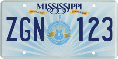 MS license plate ZGN123