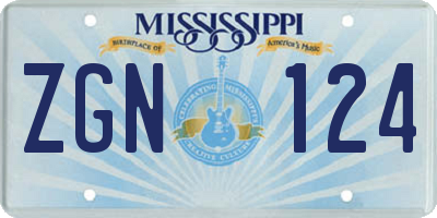MS license plate ZGN124