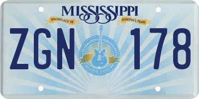 MS license plate ZGN178