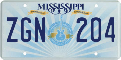 MS license plate ZGN204