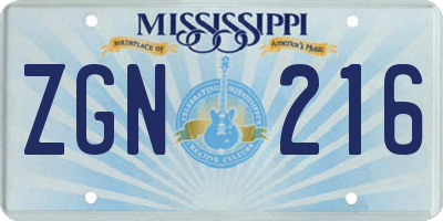 MS license plate ZGN216