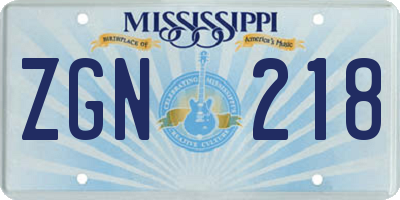 MS license plate ZGN218