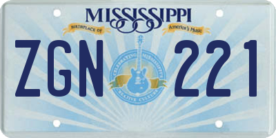 MS license plate ZGN221