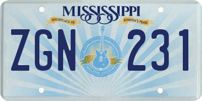 MS license plate ZGN231