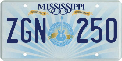 MS license plate ZGN250