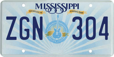 MS license plate ZGN304
