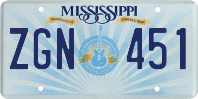 MS license plate ZGN451