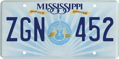 MS license plate ZGN452