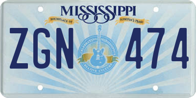 MS license plate ZGN474