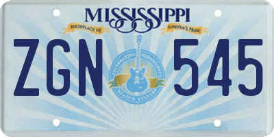 MS license plate ZGN545