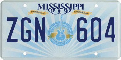 MS license plate ZGN604